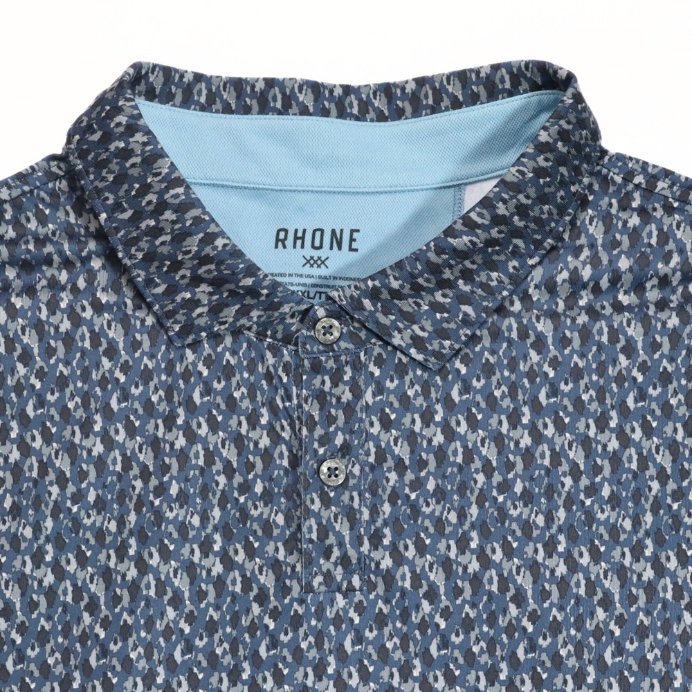 Rhone Polo Shirt Mens XXL Blue Grey Geometric Short Sleeve Golf Performance